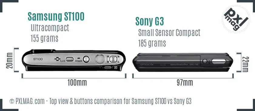 Samsung ST100 vs Sony G3 top view buttons comparison Samsung ST100 vs Sony G3 top view buttons comparison