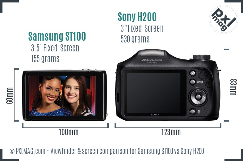 Samsung ST100 vs Sony H200 Screen and Viewfinder comparison