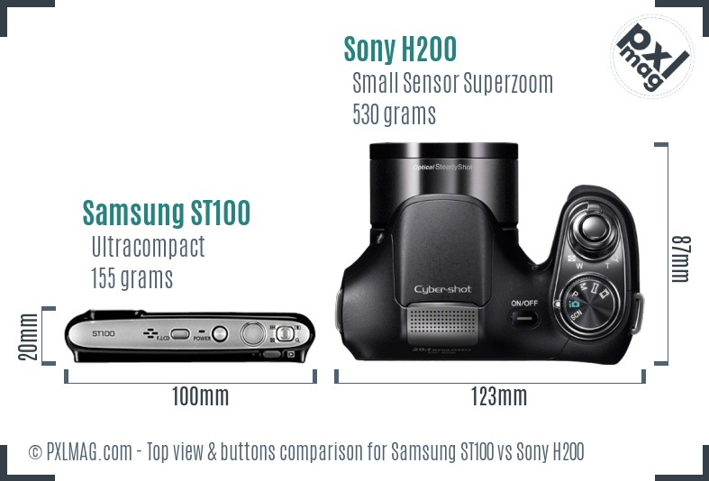 Samsung ST100 vs Sony H200 top view buttons comparison