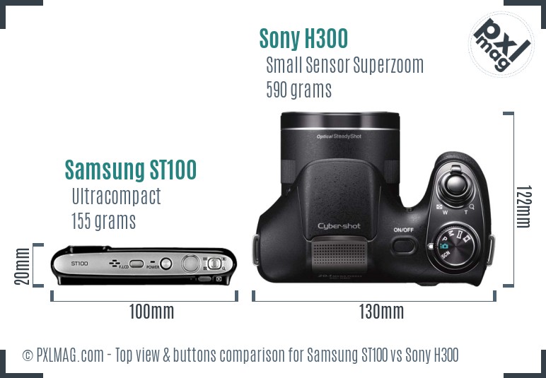 Samsung ST100 vs Sony H300 top view buttons comparison