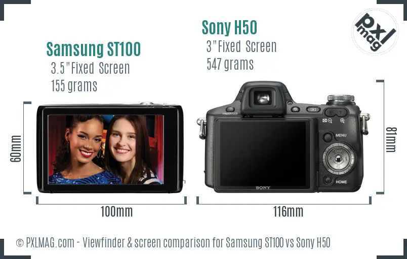 Samsung ST100 vs Sony H50 Screen and Viewfinder comparison