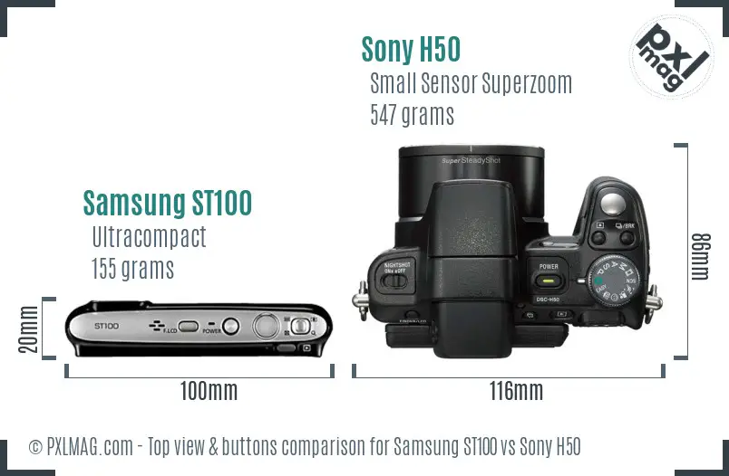 Samsung ST100 vs Sony H50 top view buttons comparison