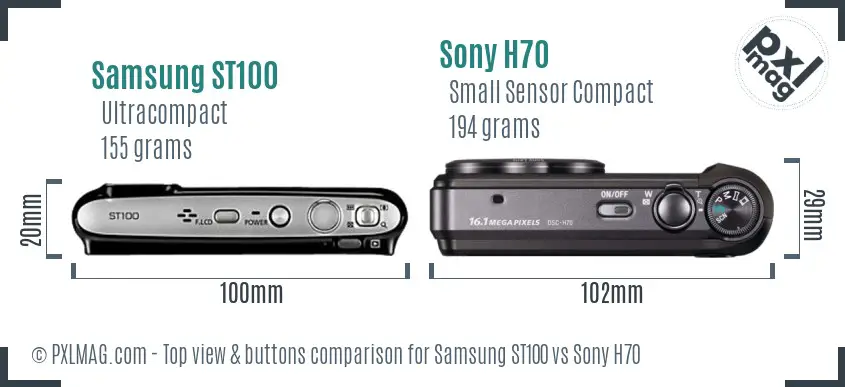 Samsung ST100 vs Sony H70 top view buttons comparison Samsung ST100 vs Sony H70 top view buttons comparison