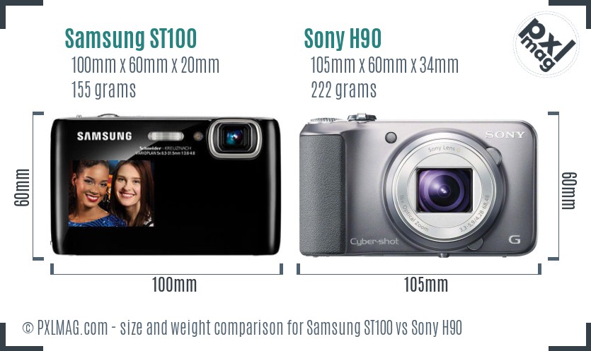 Samsung ST100 vs Sony H90 size comparison