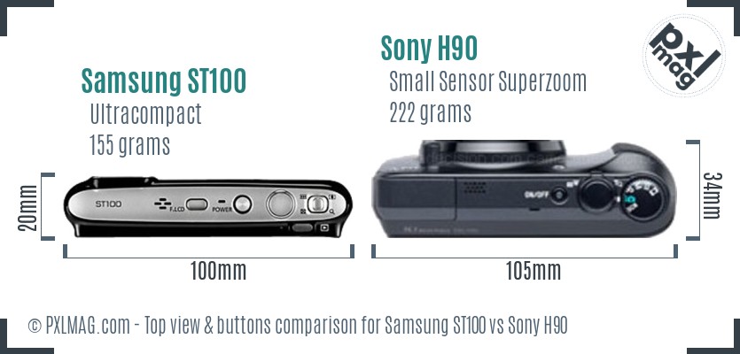 Samsung ST100 vs Sony H90 top view buttons comparison