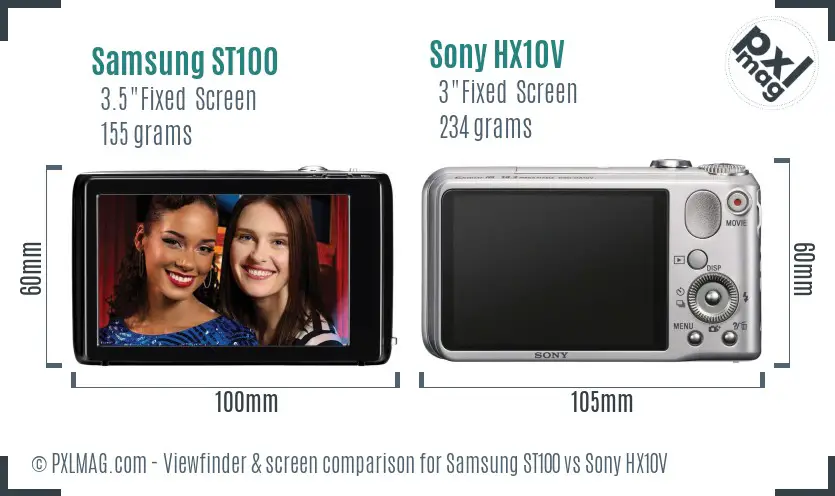 Samsung ST100 vs Sony HX10V Screen and Viewfinder comparison