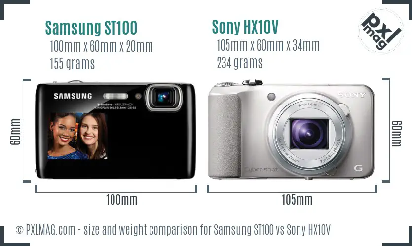 Samsung ST100 vs Sony HX10V size comparison
