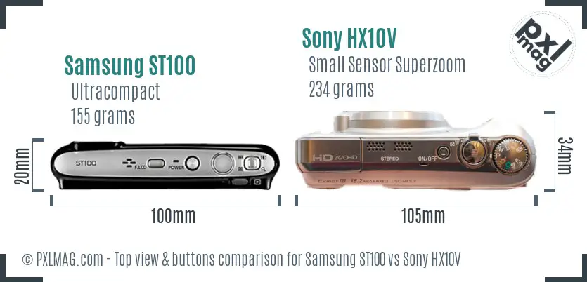 Samsung ST100 vs Sony HX10V top view buttons comparison