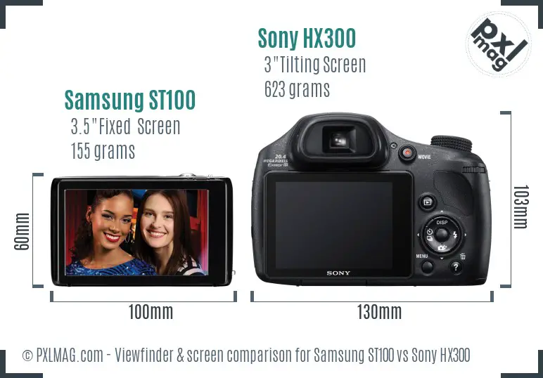 Samsung ST100 vs Sony HX300 Screen and Viewfinder comparison