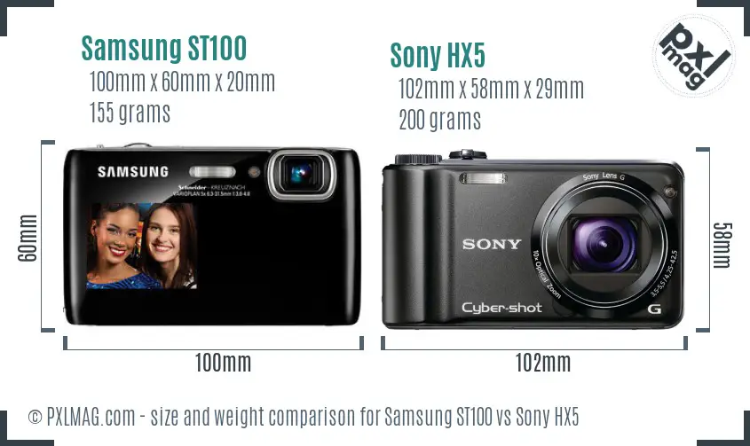 Samsung ST100 vs Sony HX5 size comparison Samsung ST100 vs Sony HX5 size comparison