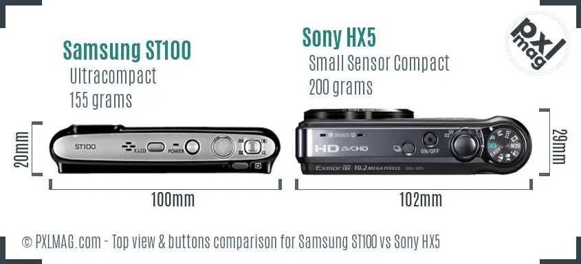 Samsung ST100 vs Sony HX5 top view buttons comparison Samsung ST100 vs Sony HX5 top view buttons comparison