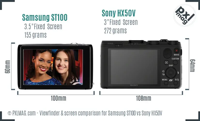 Samsung ST100 vs Sony HX50V Screen and Viewfinder comparison
