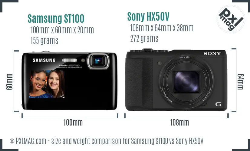 Samsung ST100 vs Sony HX50V size comparison