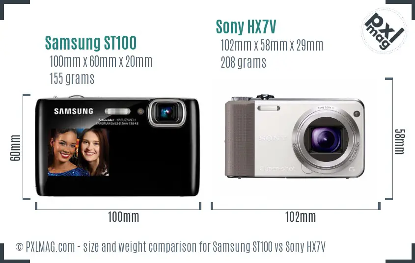 Samsung ST100 vs Sony HX7V size comparison