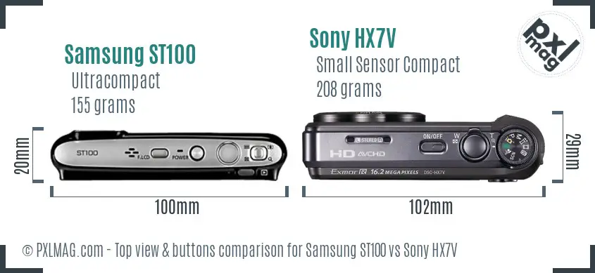 Samsung ST100 vs Sony HX7V top view buttons comparison