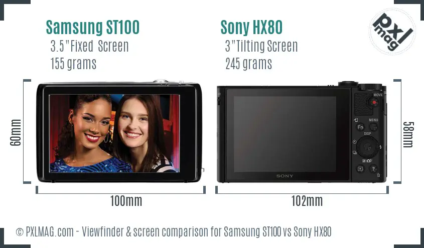Samsung ST100 vs Sony HX80 Screen and Viewfinder comparison