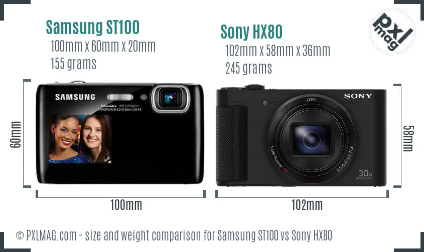 Samsung ST100 vs Sony HX80 size comparison