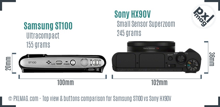 Samsung ST100 vs Sony HX90V top view buttons comparison