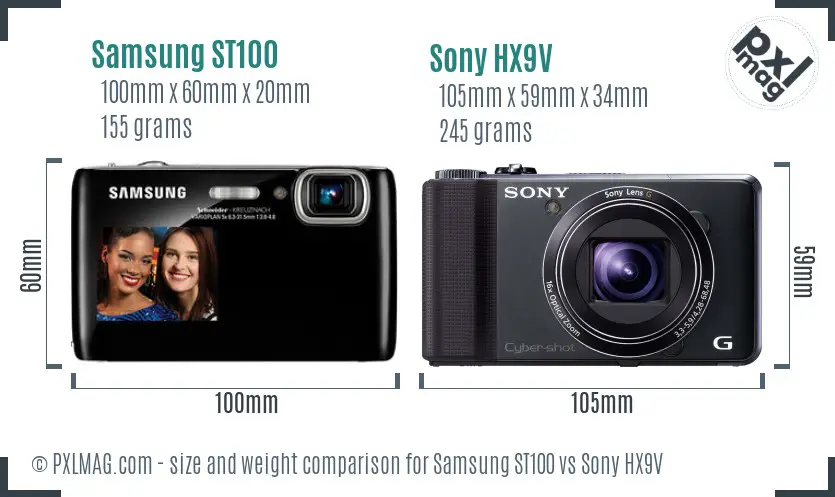 Samsung ST100 vs Sony HX9V size comparison
