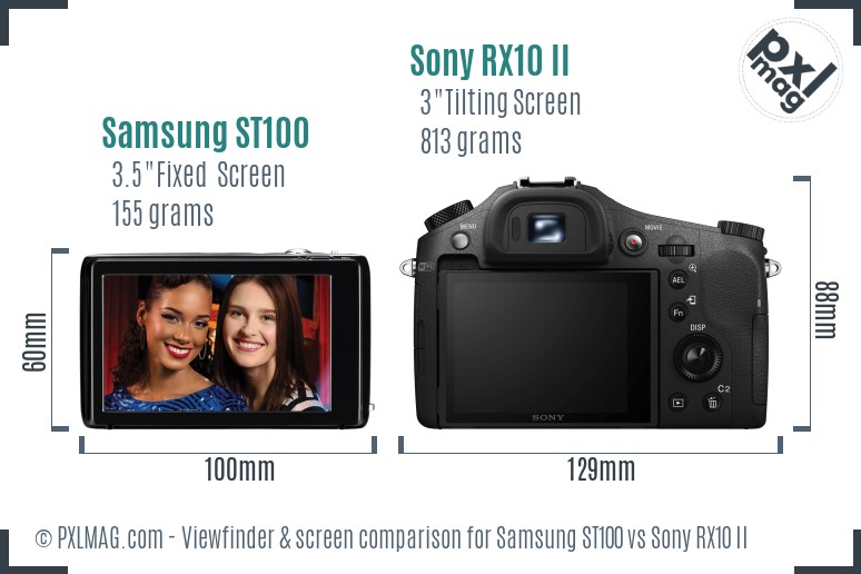 Samsung ST100 vs Sony RX10 II Screen and Viewfinder comparison