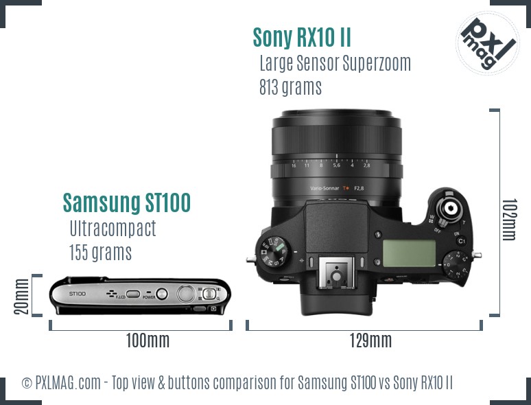 Samsung ST100 vs Sony RX10 II top view buttons comparison