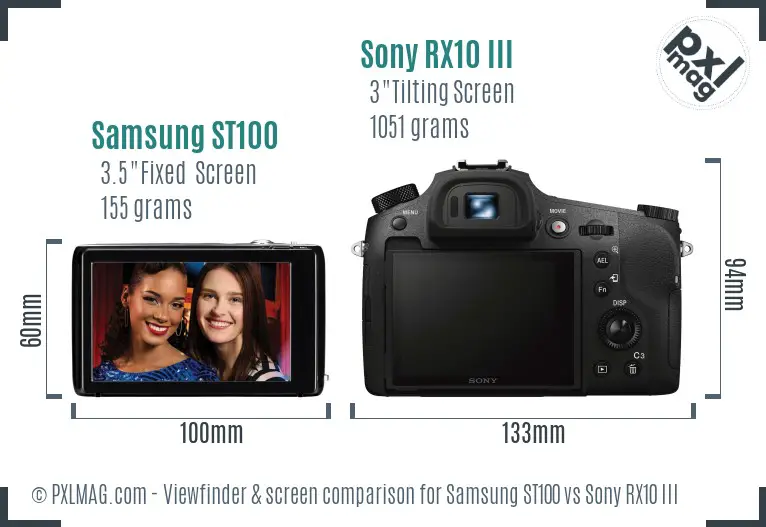 Samsung ST100 vs Sony RX10 III Screen and Viewfinder comparison