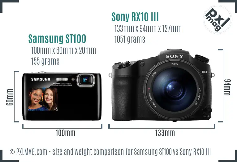 Samsung ST100 vs Sony RX10 III size comparison