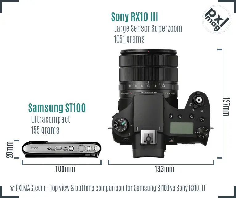 Samsung ST100 vs Sony RX10 III top view buttons comparison