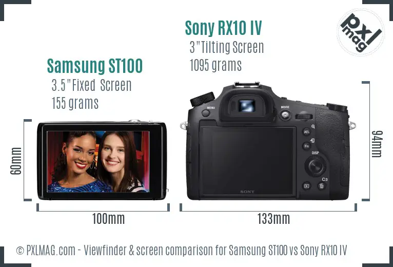 Samsung ST100 vs Sony RX10 IV Screen and Viewfinder comparison