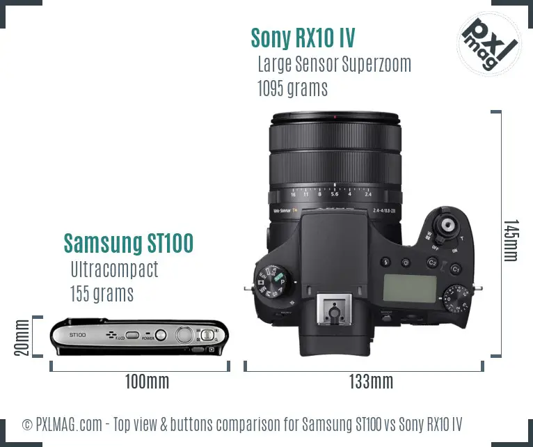 Samsung ST100 vs Sony RX10 IV top view buttons comparison