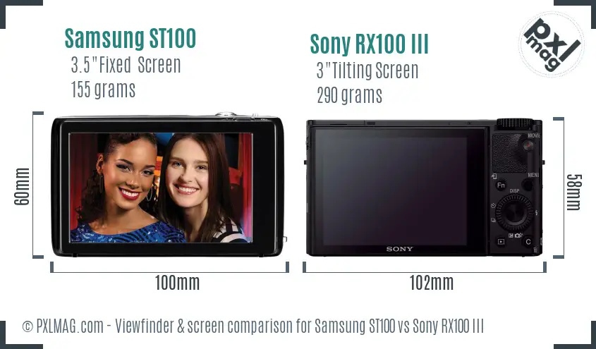 Samsung ST100 vs Sony RX100 III Screen and Viewfinder comparison