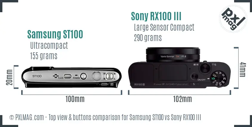 Samsung ST100 vs Sony RX100 III top view buttons comparison