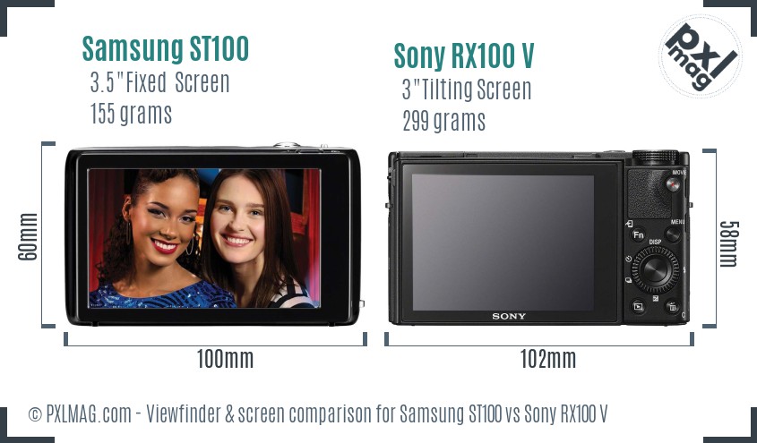 Samsung ST100 vs Sony RX100 V Screen and Viewfinder comparison