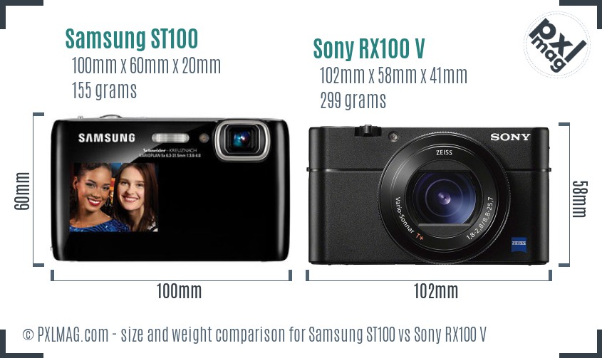 Samsung ST100 vs Sony RX100 V size comparison