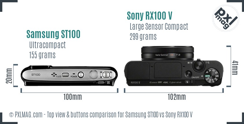 Samsung ST100 vs Sony RX100 V top view buttons comparison