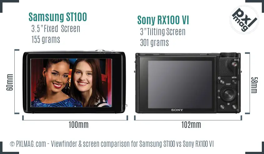 Samsung ST100 vs Sony RX100 VI Screen and Viewfinder comparison