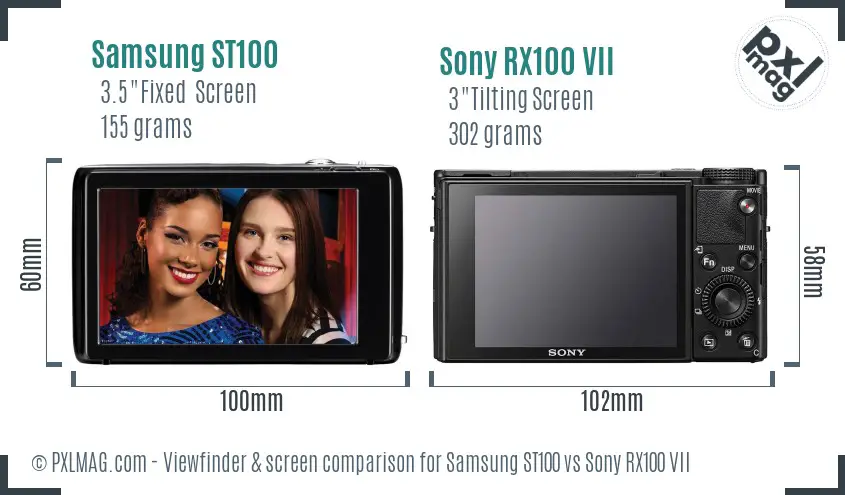 Samsung ST100 vs Sony RX100 VII Screen and Viewfinder comparison