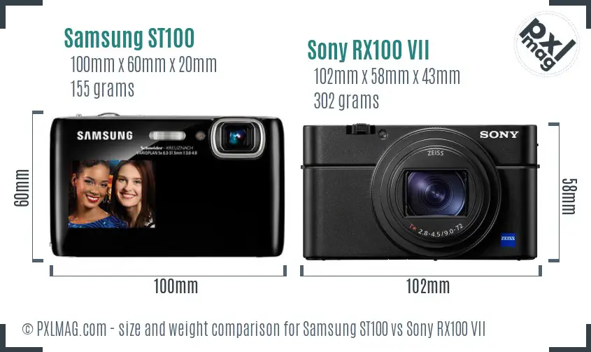 Samsung ST100 vs Sony RX100 VII size comparison