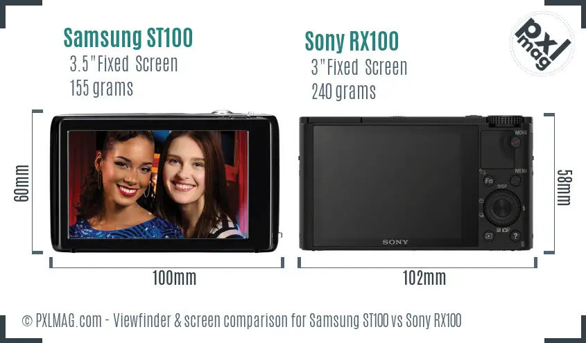 Samsung ST100 vs Sony RX100 Screen and Viewfinder comparison