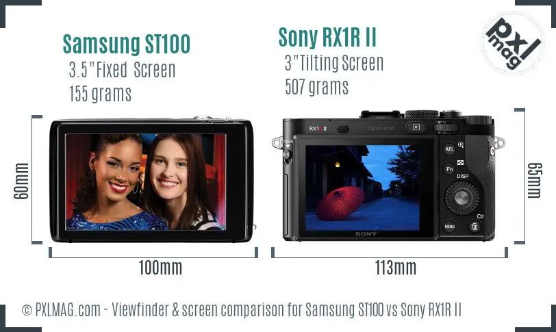 Samsung ST100 vs Sony RX1R II Screen and Viewfinder comparison