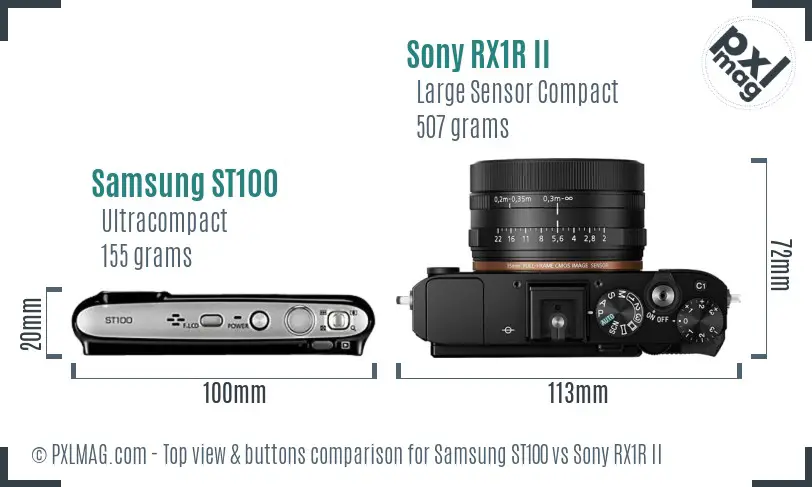 Samsung ST100 vs Sony RX1R II top view buttons comparison