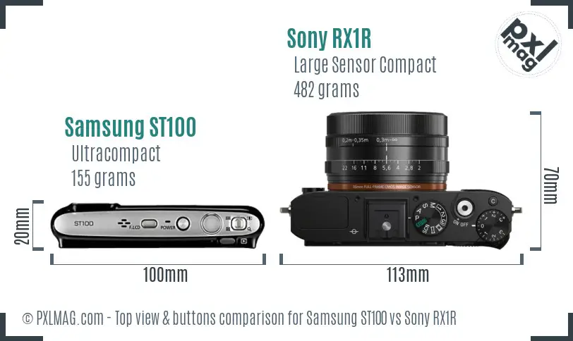Samsung ST100 vs Sony RX1R top view buttons comparison
