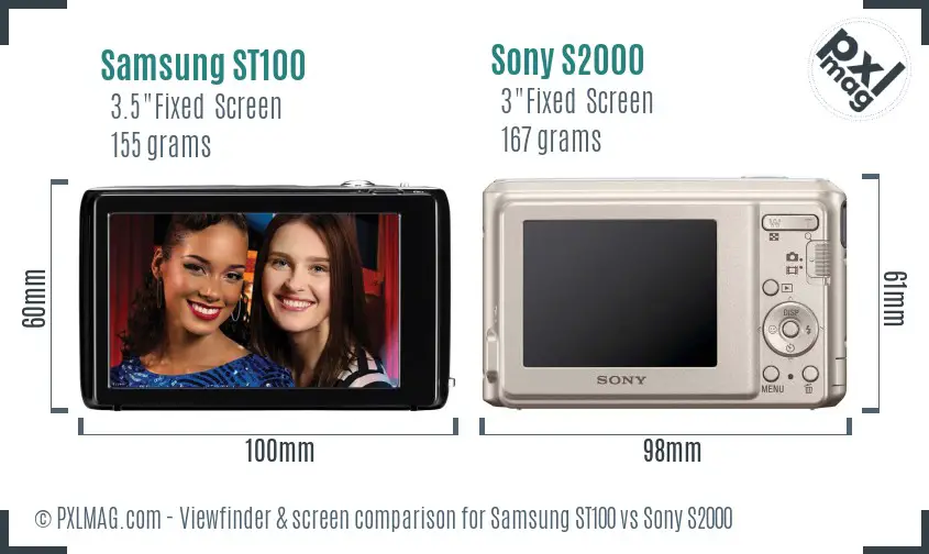 Samsung ST100 vs Sony S2000 Screen and Viewfinder comparison