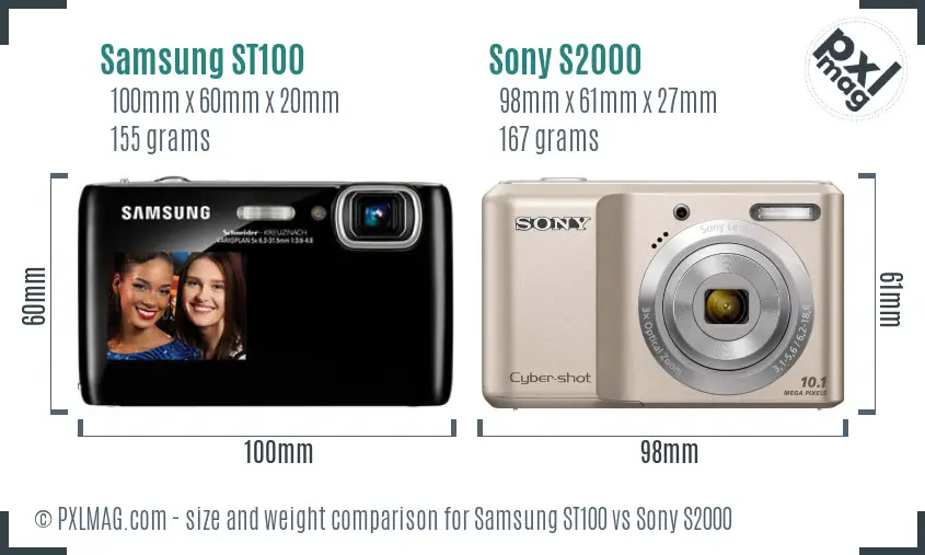 Samsung ST100 vs Sony S2000 size comparison