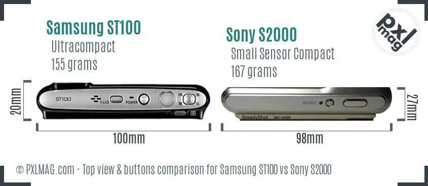 Samsung ST100 vs Sony S2000 top view buttons comparison
