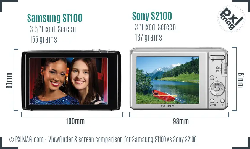 Samsung ST100 vs Sony S2100 Screen and Viewfinder comparison