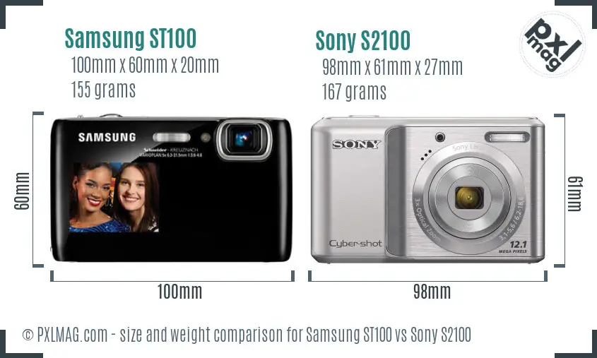 Samsung ST100 vs Sony S2100 size comparison