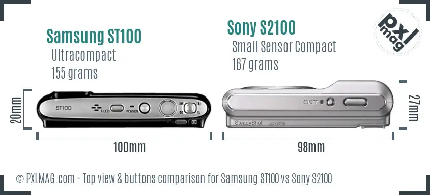 Samsung ST100 vs Sony S2100 top view buttons comparison