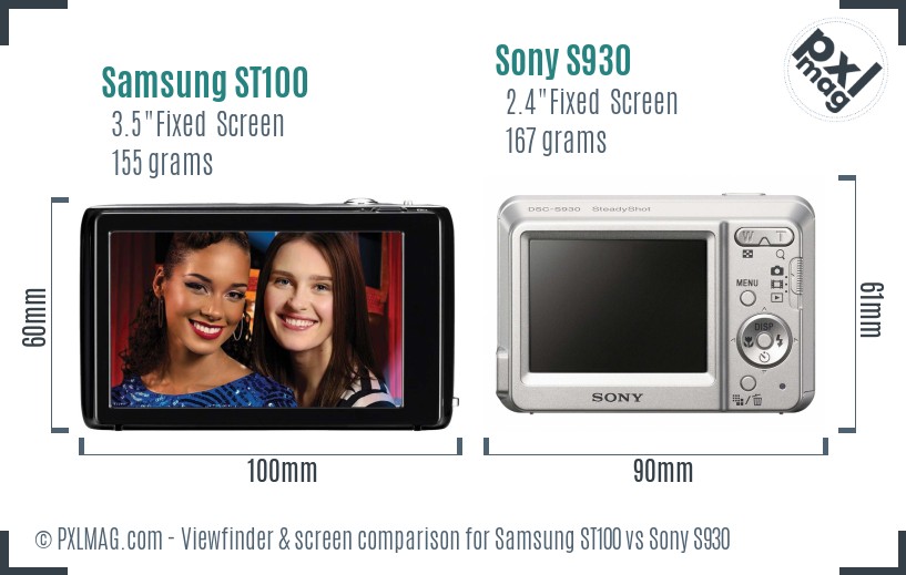 Samsung ST100 vs Sony S930 Screen and Viewfinder comparison