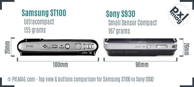 Samsung ST100 vs Sony S930 top view buttons comparison